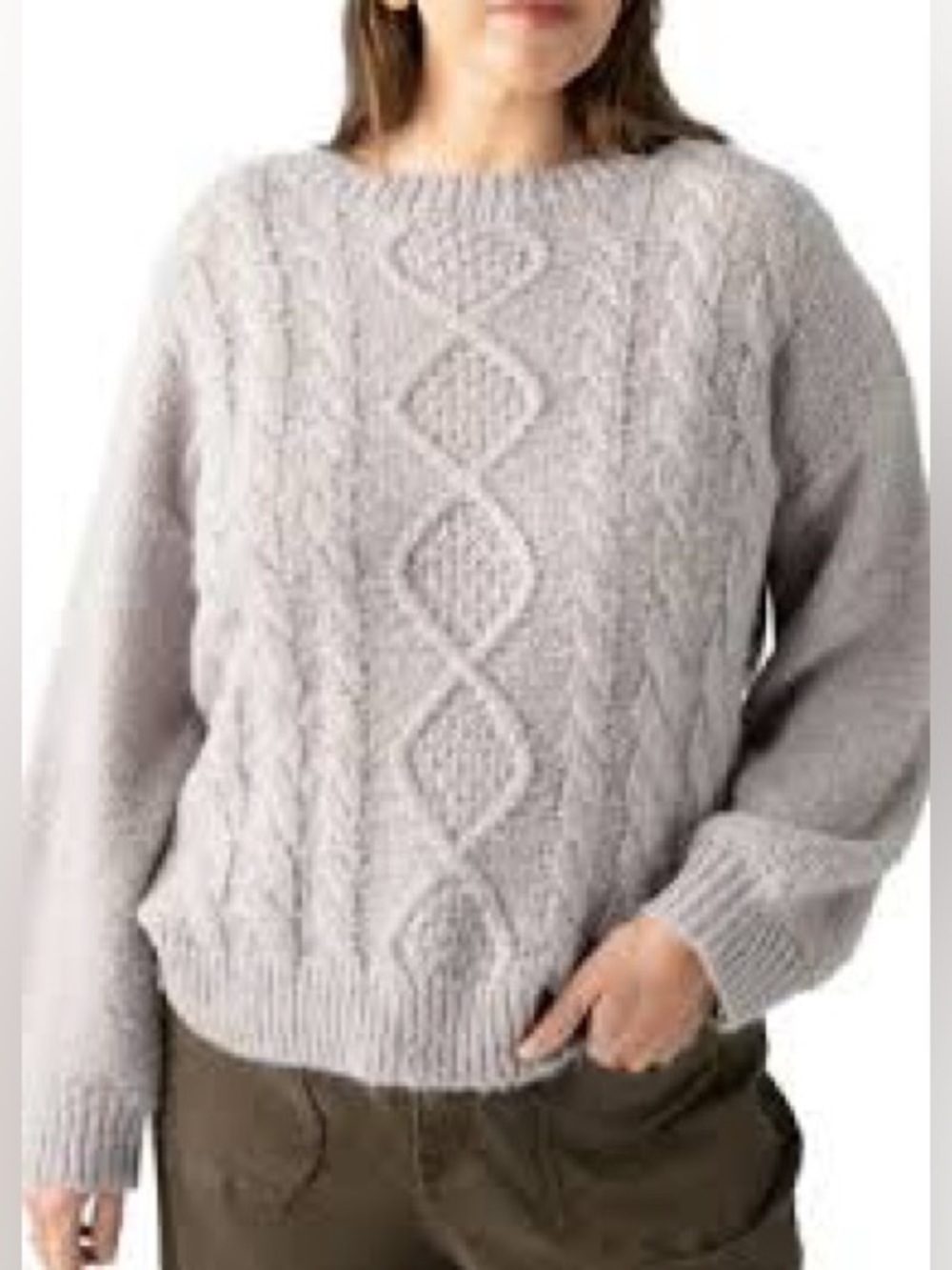 Sanctuary Grey Cozy Cable Knit Crew Neck Sweater Size M